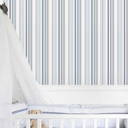 Papel de Parede Infantil Listra Irregular Azul