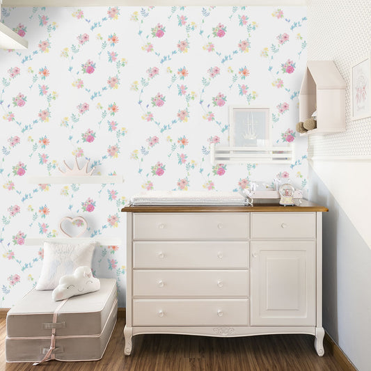 Papel de Parede Infantil Floral Candy Azul