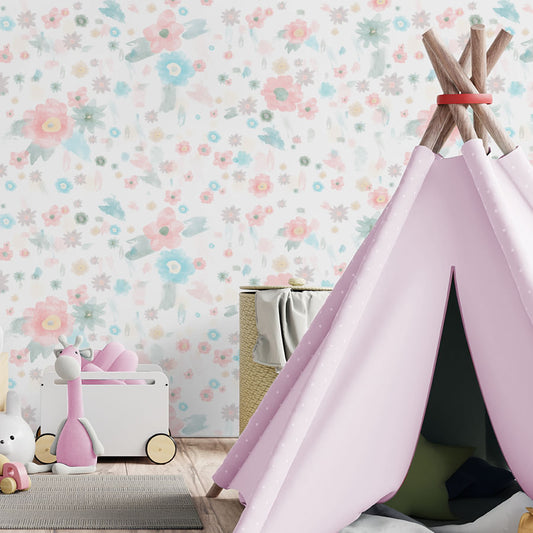 Papel de Parede Infantil Floral Aquarelado