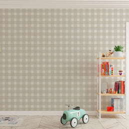 Papel de Parede Infantil Xadrez Classic Bege com Azul Claro