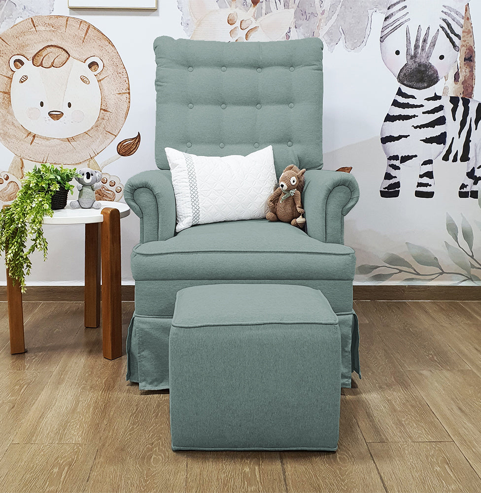 Poltrona de Amamentação Mommy Com Puff e Balanço - Linho Verde