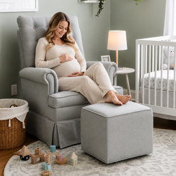 Poltrona de Amamentação Mommy com Puff e Balanço Linen Cinza
