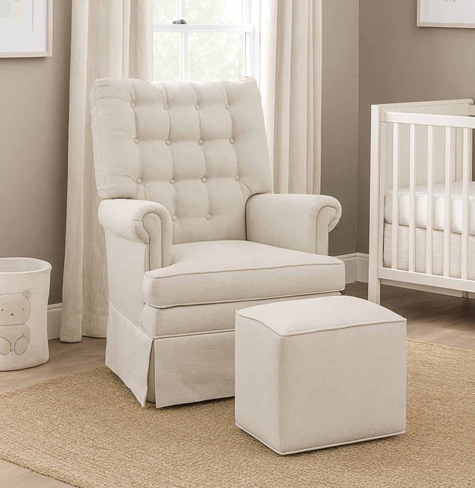 Poltrona de Amamentação Mommy com Puff e Balanço Linho Cru