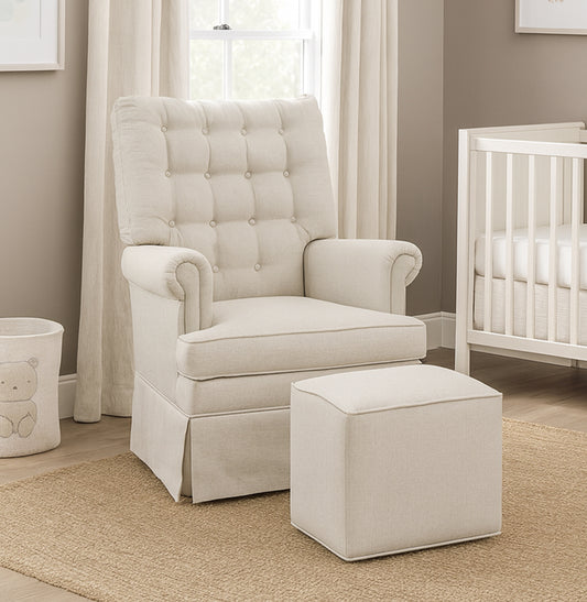 Poltrona de Amamentação Mommy com Puff e Balanço Linho Cru