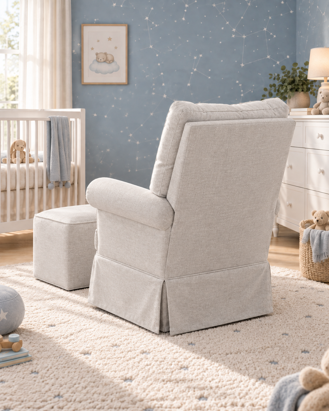 Poltrona de Amamentação Mommy com Puff e Balanço Linen Cinza