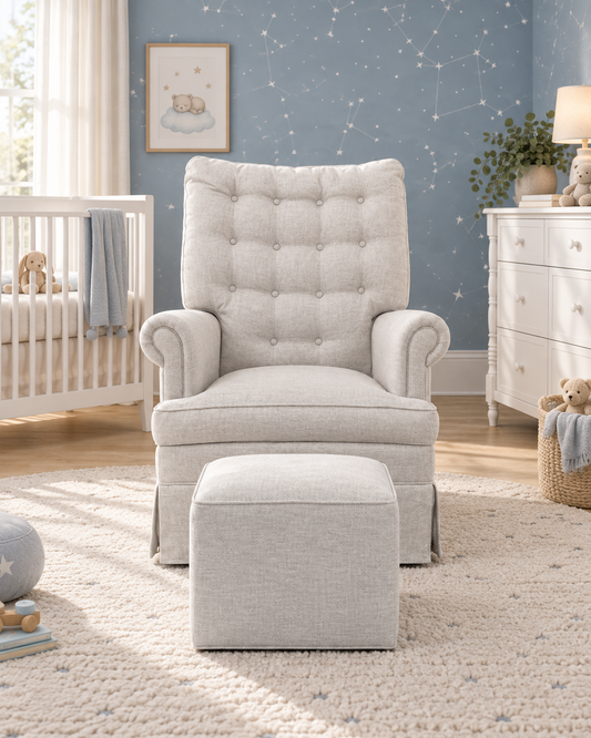 Poltrona de Amamentação Mommy com Puff e Balanço Linen Cinza