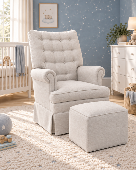 Poltrona de Amamentação Mommy com Puff e Balanço Linen Cinza