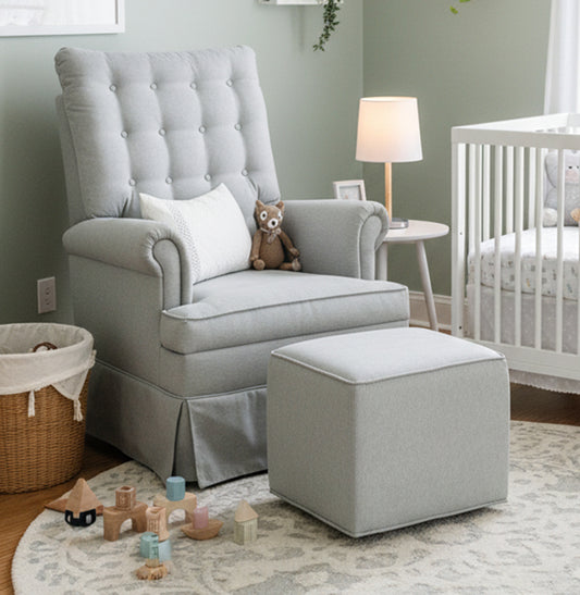 Poltrona de Amamentação Mommy com Puff e Balanço Linen Cinza