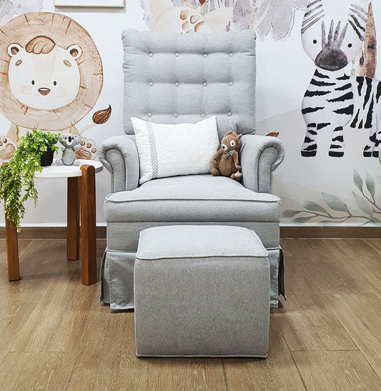 Poltrona de Amamentação Mommy com Puff e Balanço Linen Cinza