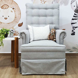 Poltrona de Amamentação Mommy com Puff e Balanço Linen Cinza