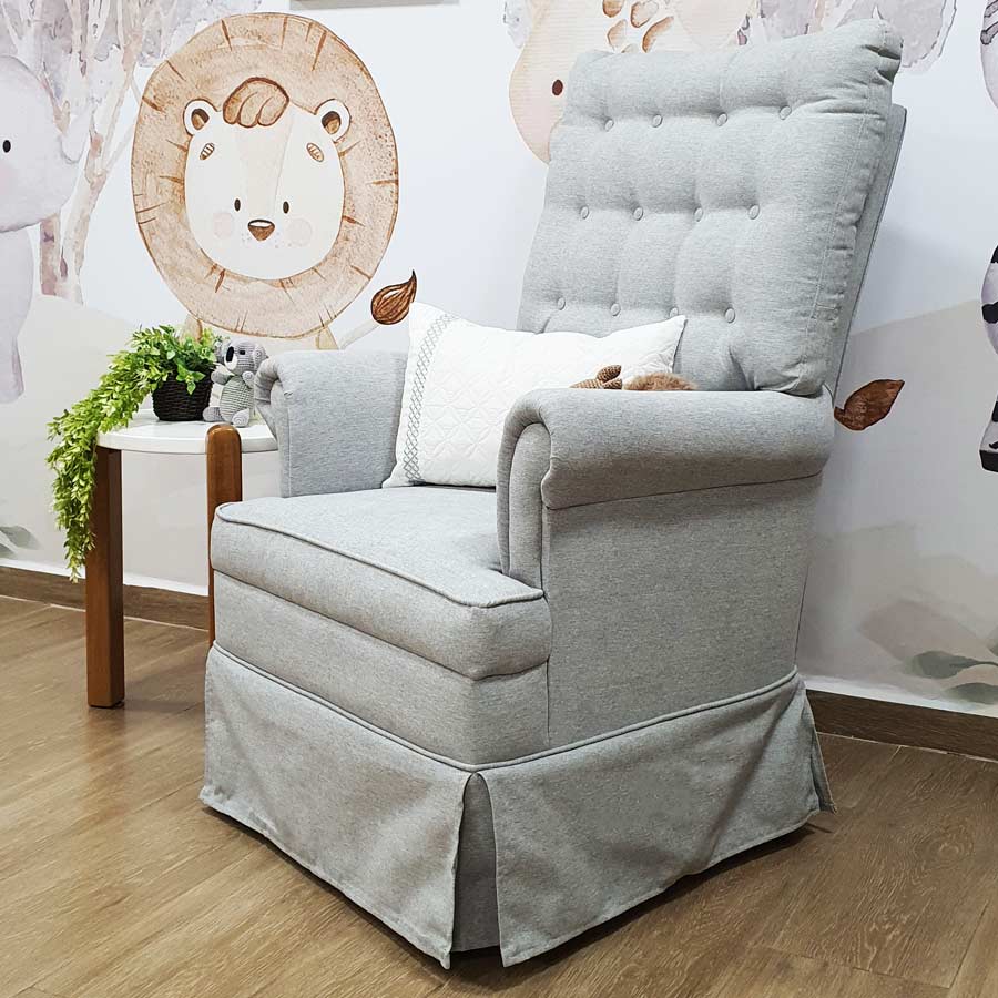 Poltrona de Amamentação Mommy com Puff e Balanço Linen Cinza