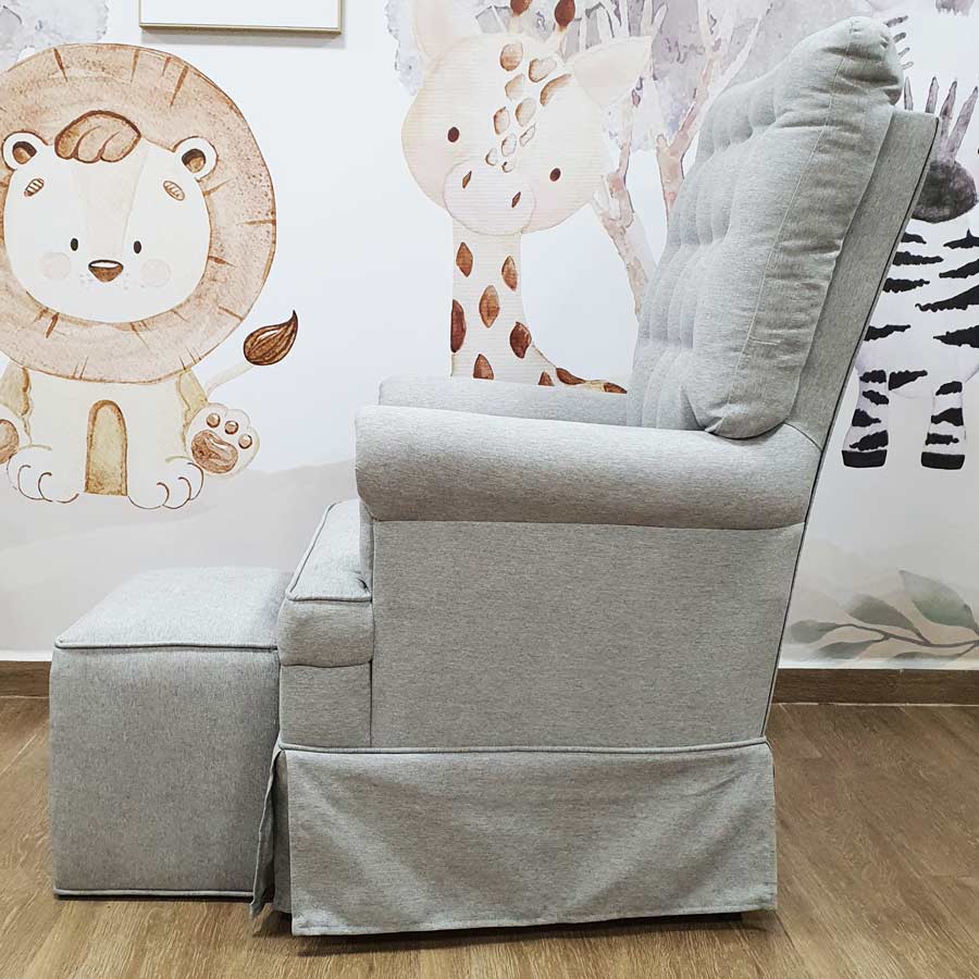 Poltrona de Amamentação Mommy com Puff e Balanço Linen Cinza