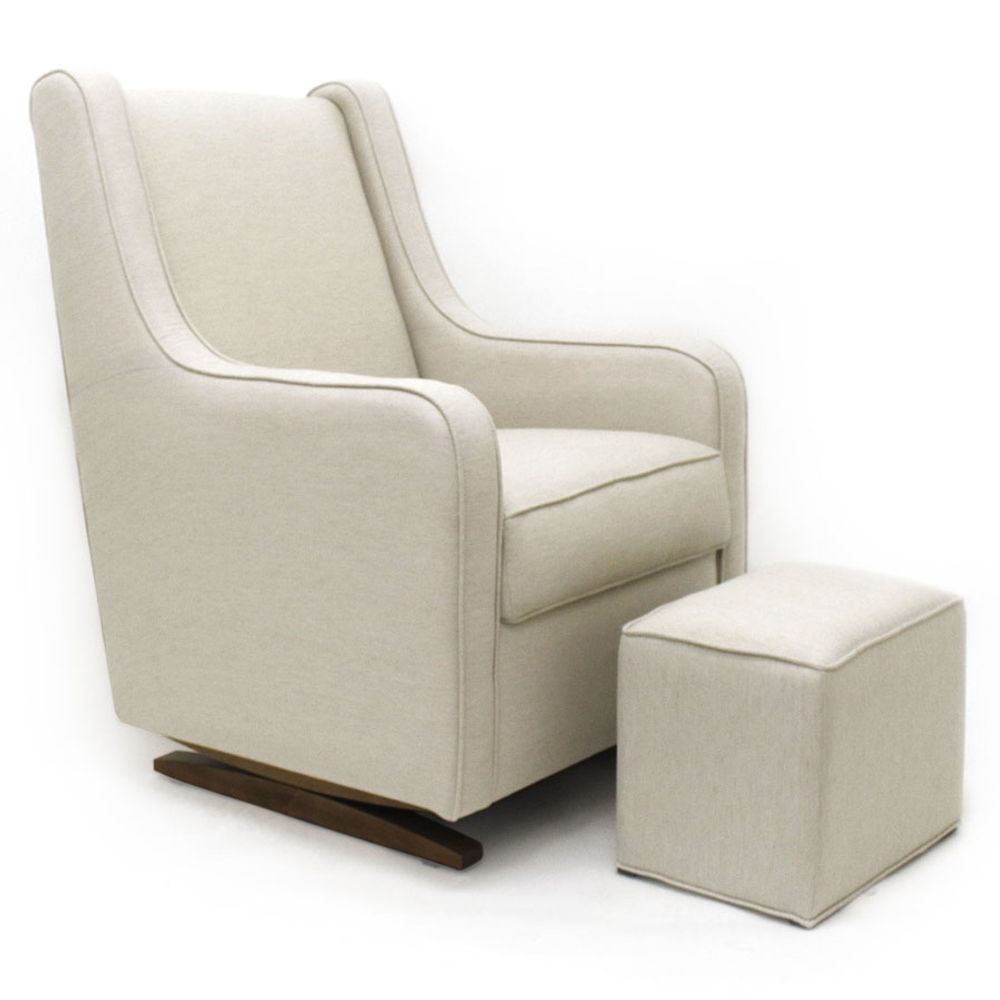 Poltrona de Amamentação Slim com Balanço e Puff Linho Cru