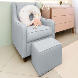 Poltrona de Amamentação Slim com Puff e Balanço Linen Cinza