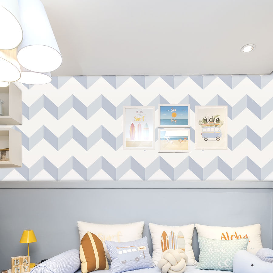 Papel de Parede Infantil Chevron Azul Claro