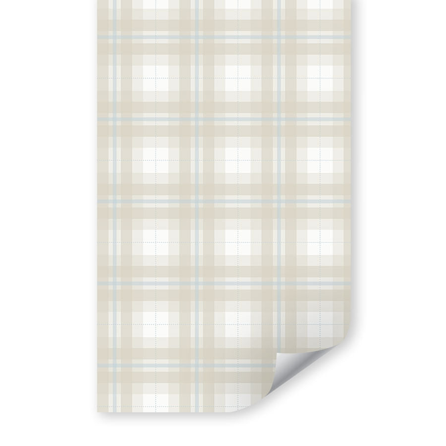 Papel de Parede Infantil Xadrez Classic Bege com Azul Claro