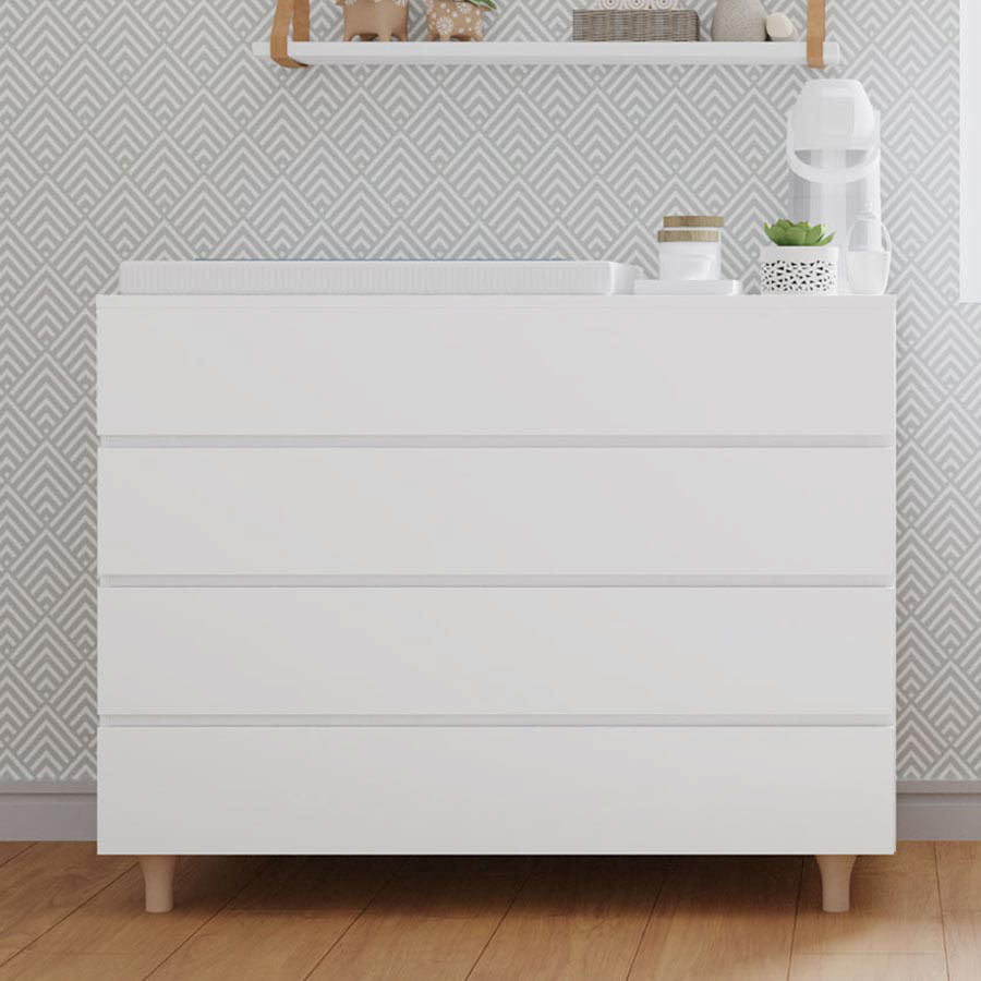 Cômoda de Bebê Haus Nature 4 Gavetas Branca e Carvalho 110 CM