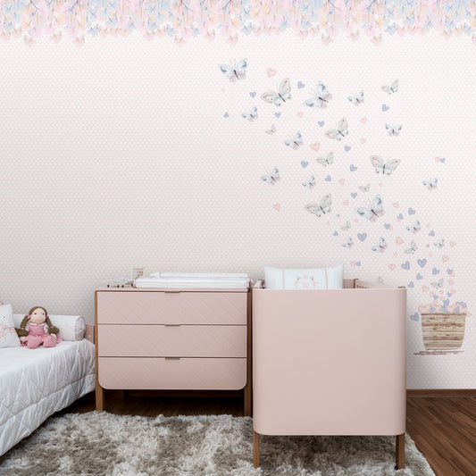 Papel de Parede Infantil Borboletas Azul Lado Direito - Mural