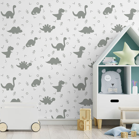 Papel de Parede Infantil Dino Cinza