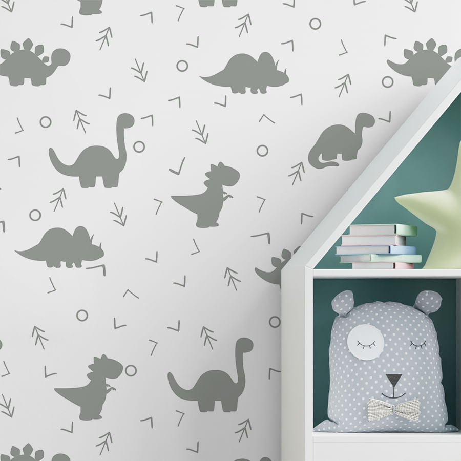 Papel de Parede Infantil Dino Cinza