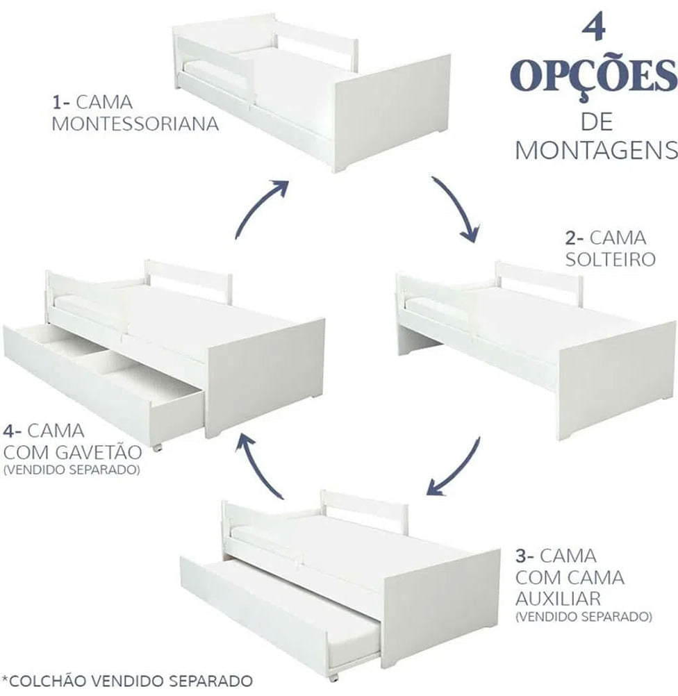 Cama Solteiro Up 2 em 1 Branco