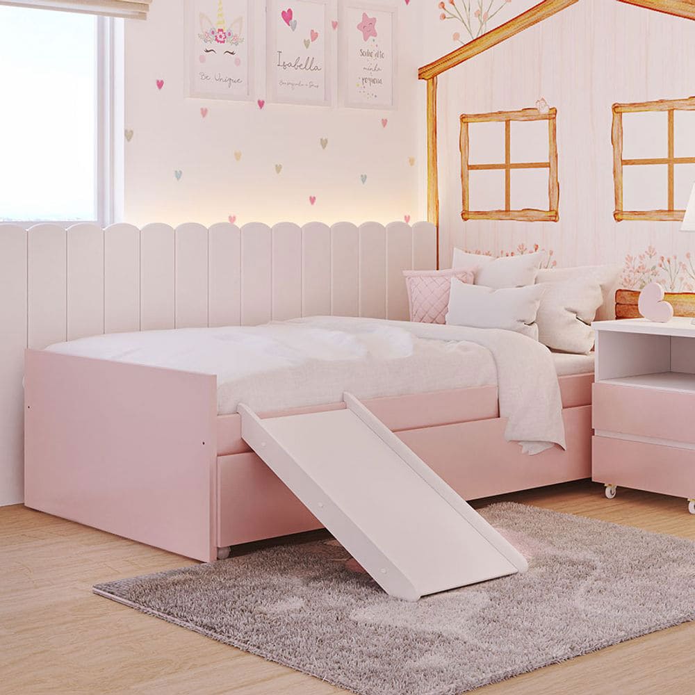 Cama Solteiro Up 2 em 1 Rosa Claro