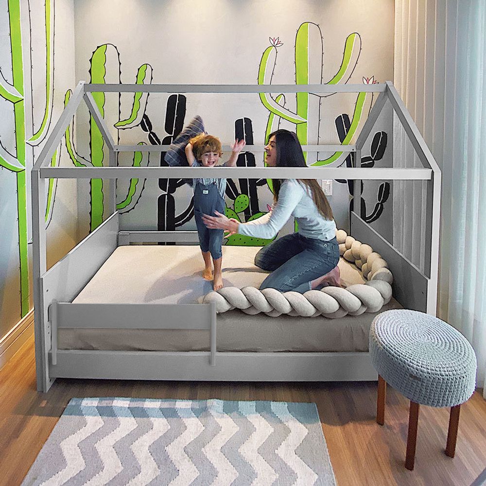 Cama Up 2 em 1 Com Casinha Montessoriana - Cinza Harbor