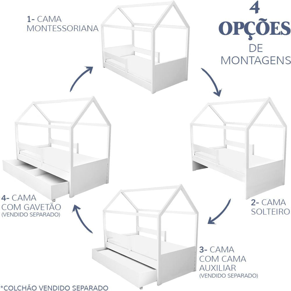 Cama com Casinha Up 2 em 1 Cinza Harbor