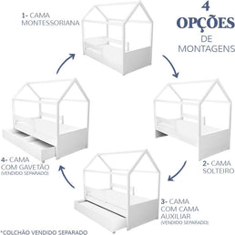 Cama com Casinha Up 2 em 1 Cinza Harbor