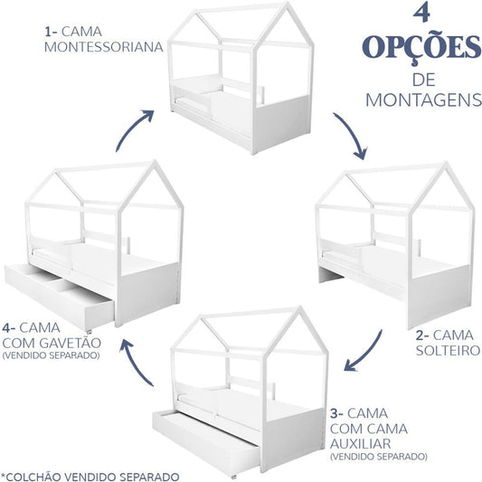 Cama com Casinha Up 2 em 1 Cinza Harbor