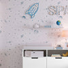 Papel de Parede Infantil Espaço Fundo Branco Azul Clássico