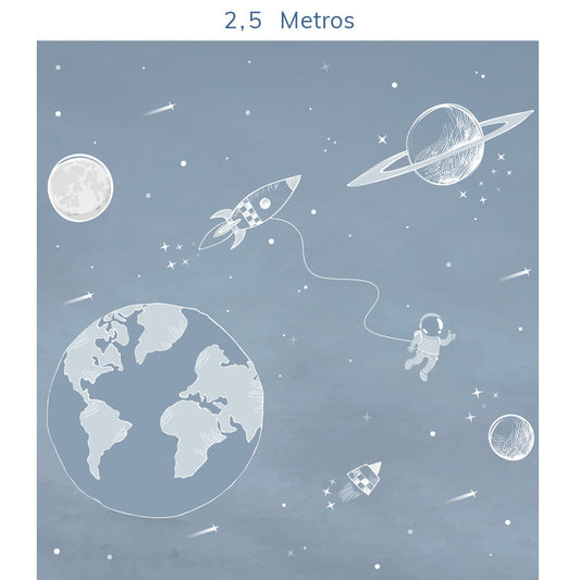 Papel de Parede Infantil Astronauta no Espaço Azul Clássico - Mural