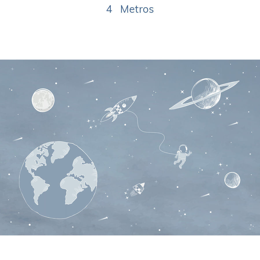 Papel de Parede Infantil Astronauta no Espaço Azul Clássico - Mural