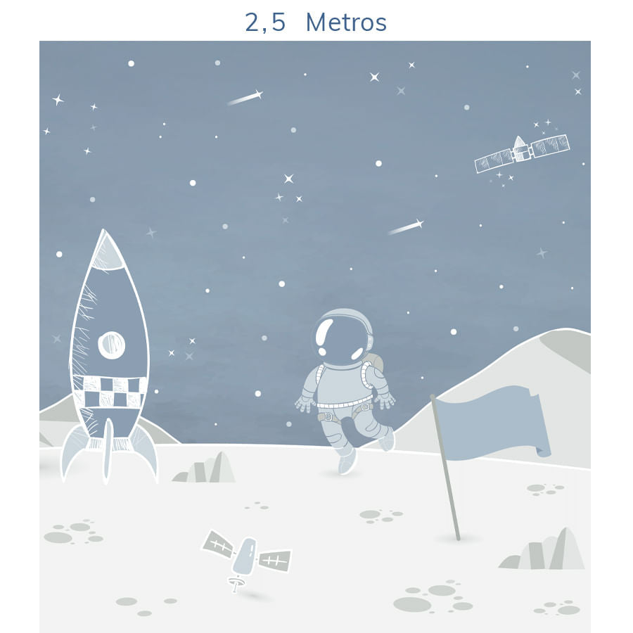 Papel de Parede Infantil Astronauta na Lua Azul Clássico - Mural