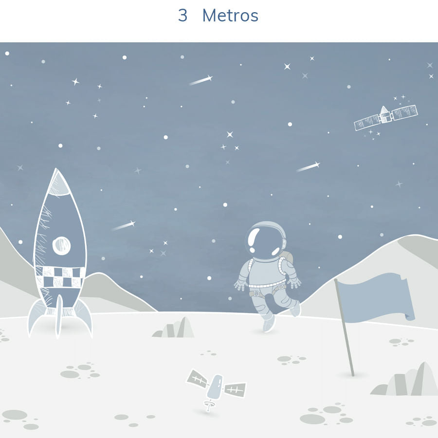 Papel de Parede Infantil Astronauta na Lua Azul Clássico - Mural