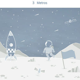 Papel de Parede Infantil Astronauta na Lua Azul Clássico - Mural