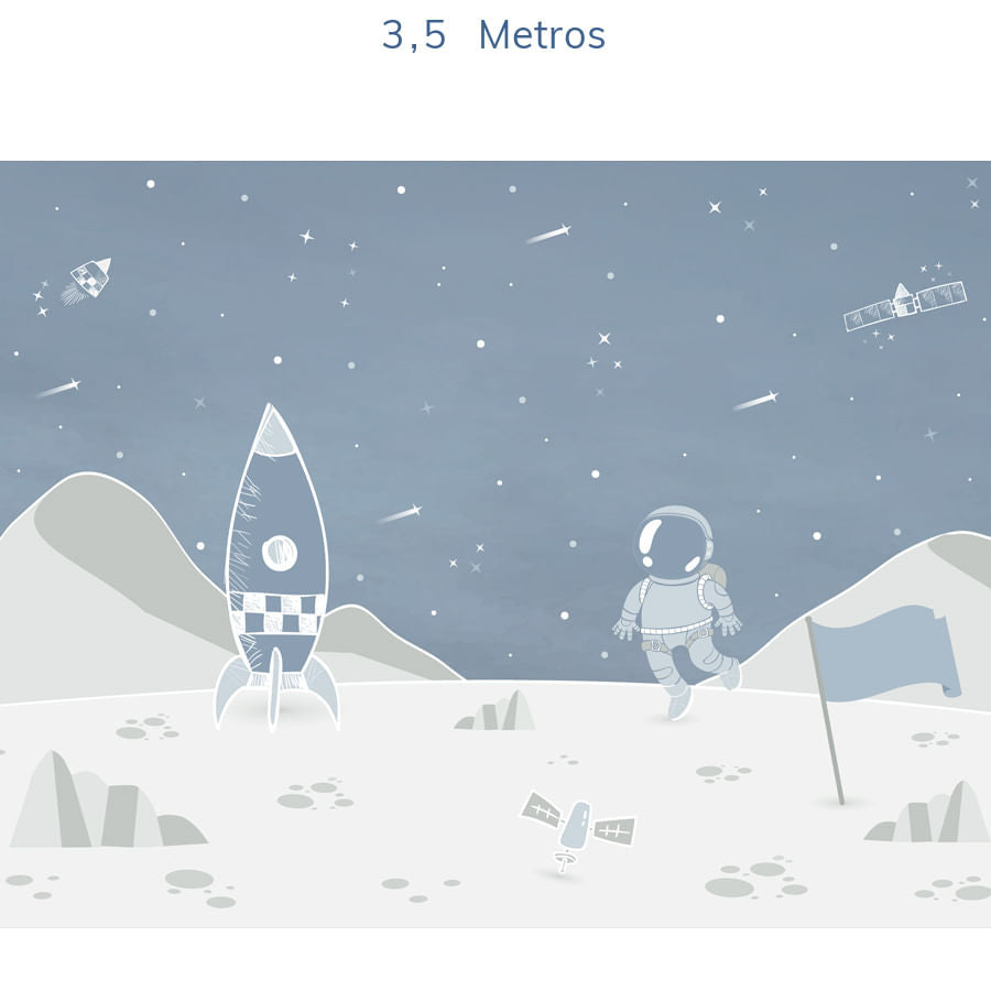 Papel de Parede Infantil Astronauta na Lua Azul Clássico - Mural