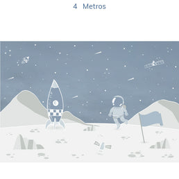 Papel de Parede Infantil Astronauta na Lua Azul Clássico - Mural