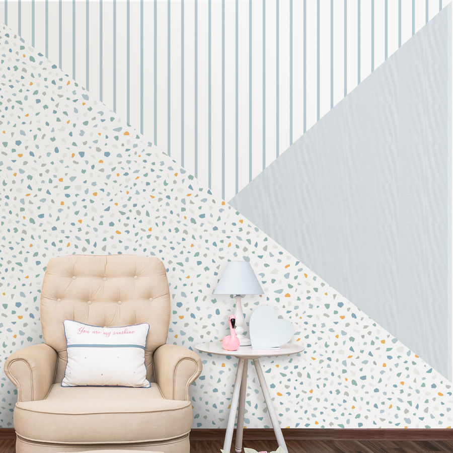 Papel de Parede Infantil Geométrico Granilite Azul Claro - Mural
