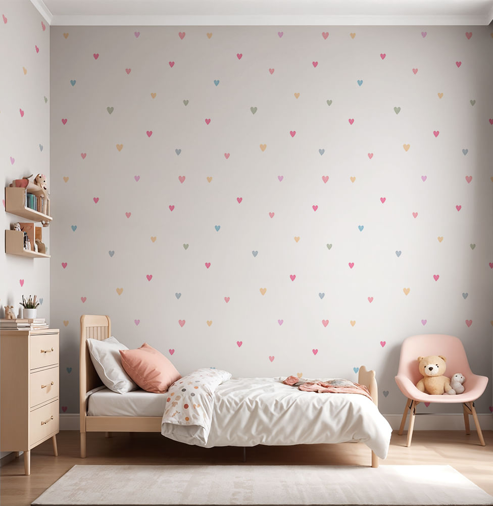 Papel de Parede Infantil Coração Aquarela Color