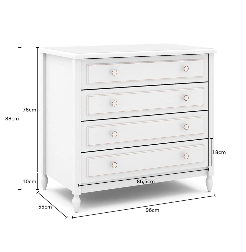 Cômoda de Bebê La Vie Branco Provençal 4 Gavetas