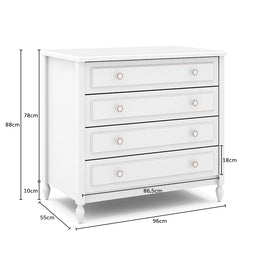 Cômoda de Bebê La Vie Branco Provençal 4 Gavetas