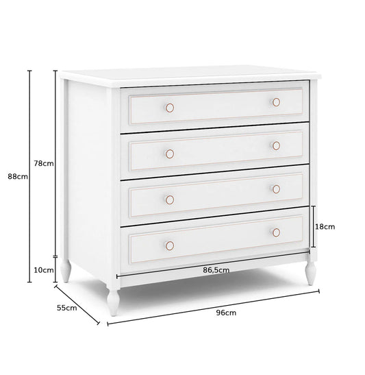 Cômoda de Bebê La Vie Branco Provençal 4 Gavetas