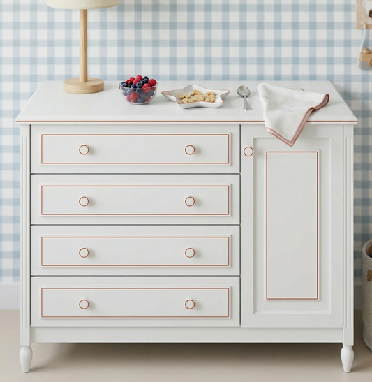 Cômoda de Bebê La Vie Branco Provençal 4 Gavetas e Porta