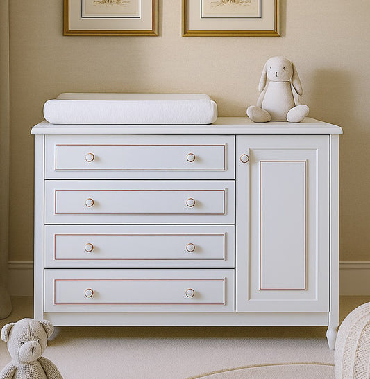 Cômoda de Bebê La Vie Branco Provençal 4 Gavetas e Porta
