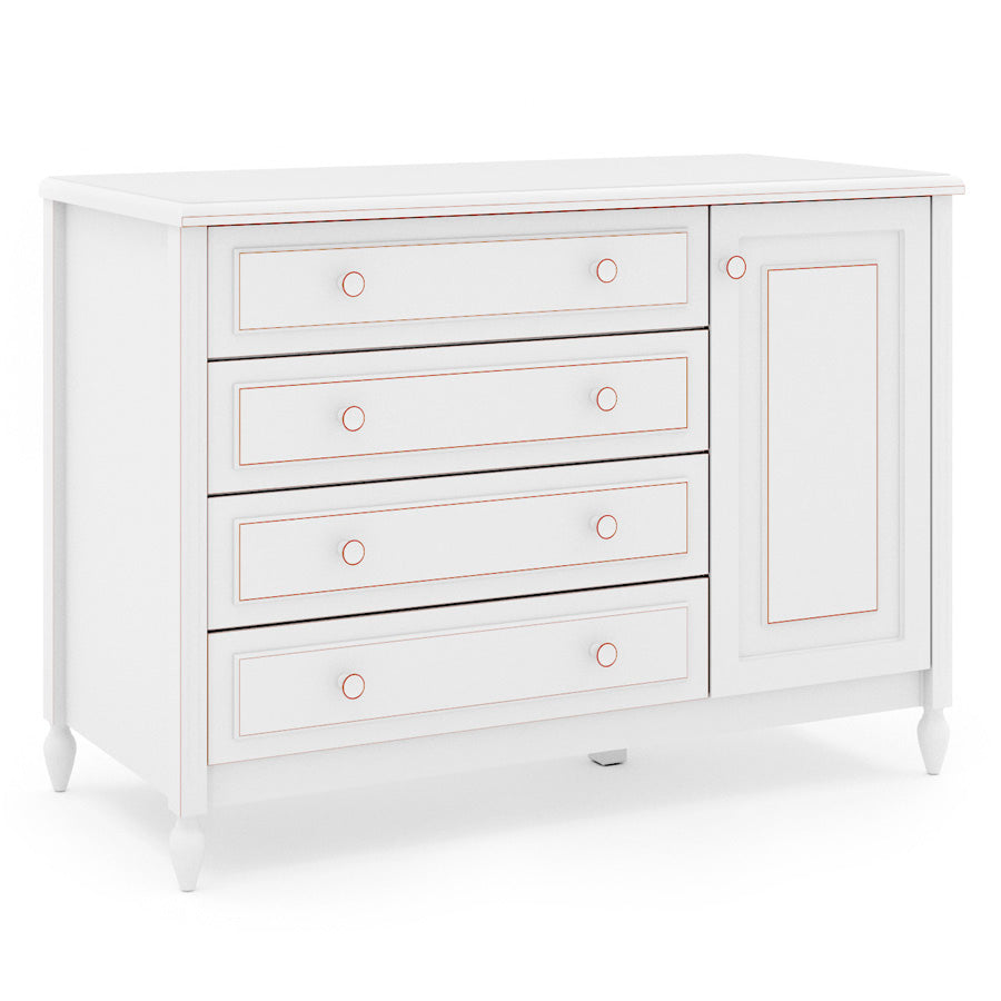 Cômoda de Bebê La Vie Branco Provençal 4 Gavetas e Porta