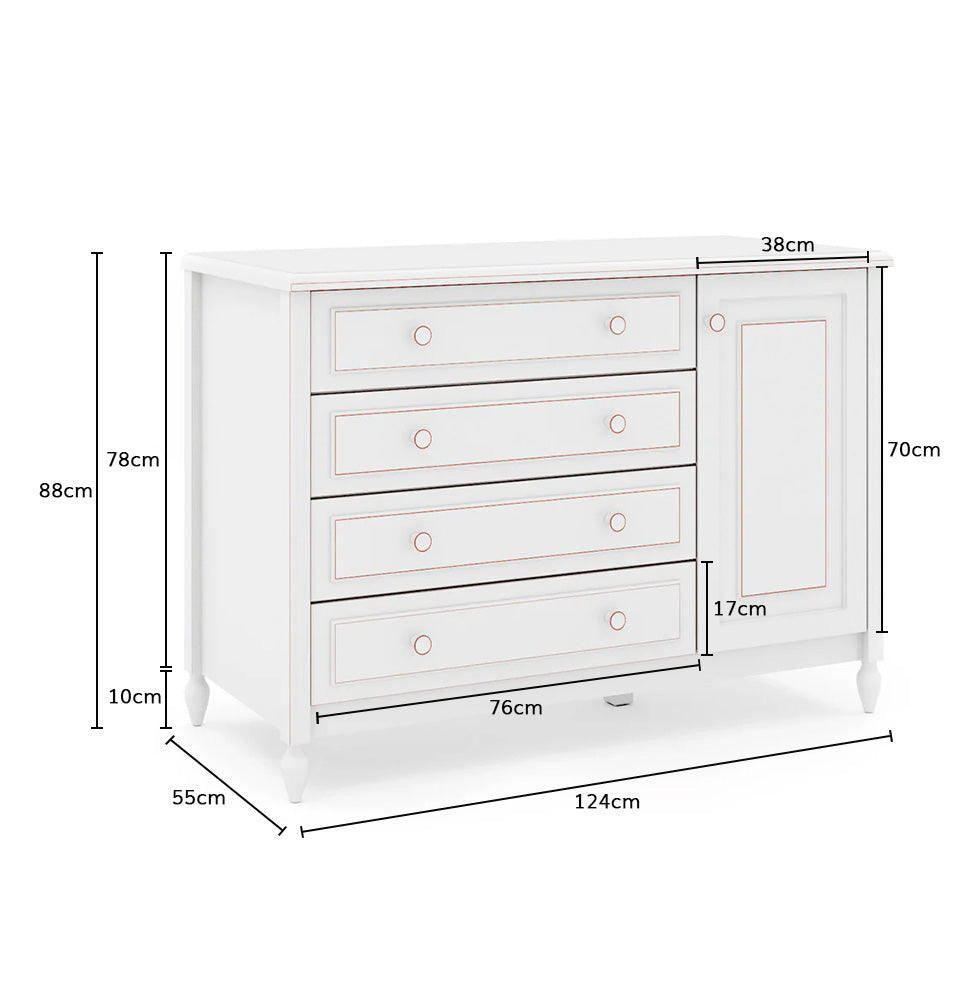 Cômoda de Bebê La Vie Branco Provençal 4 Gavetas e Porta