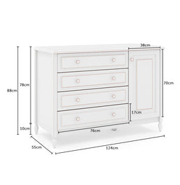 Cômoda de Bebê La Vie Branco Provençal 4 Gavetas e Porta