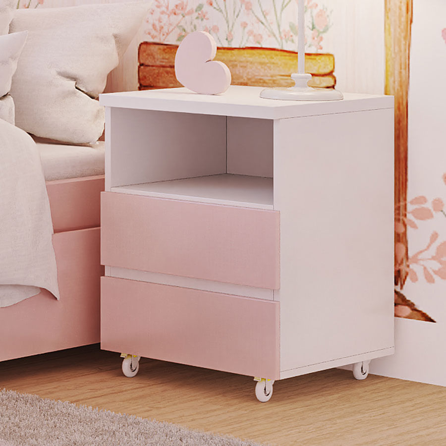 Mesa de Apoio Up 2 Gavetas Rosa Claro
