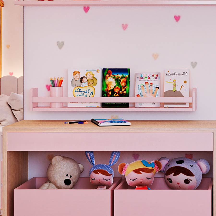 Prateleira de Livro Up 90cm Rosa